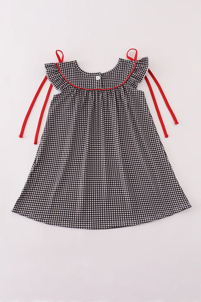 Girls Georgia Bulldog Embroidery Plaid Dress