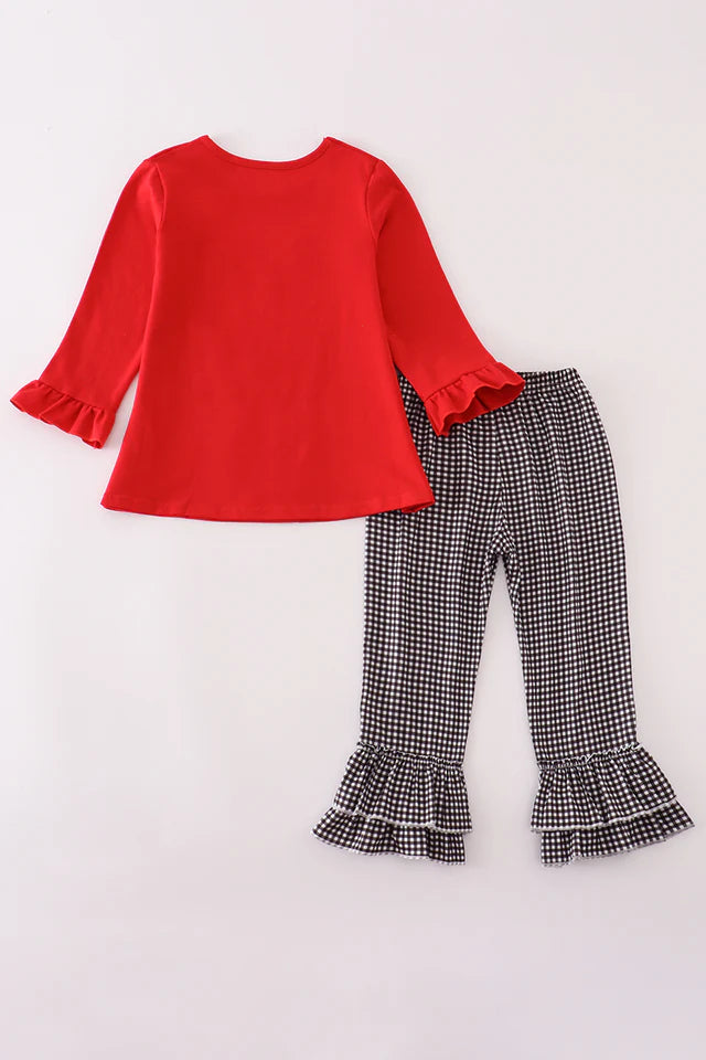 Girls Georgia Bulldog Embroidery Ruffle Pants Set