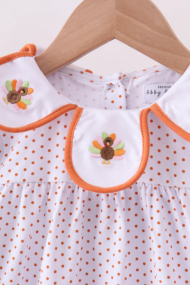 Girls Orange Turkey Embroidery Ruffle Pants Set