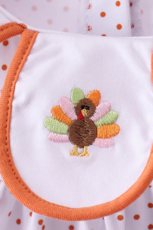 Girls Orange Turkey Embroidery Ruffle Pants Set