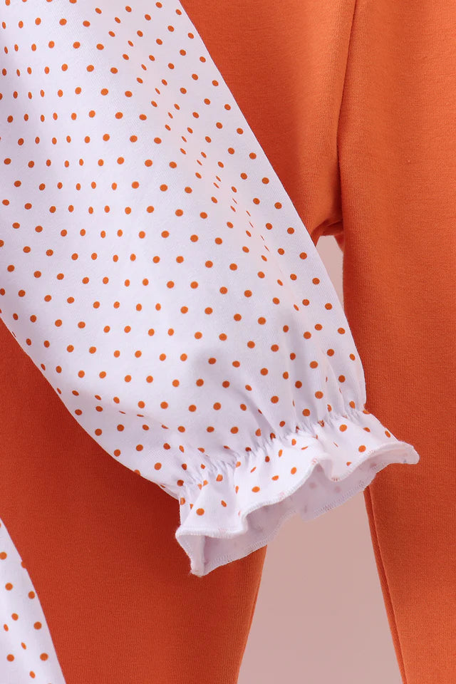 Girls Orange Turkey Embroidery Ruffle Pants Set