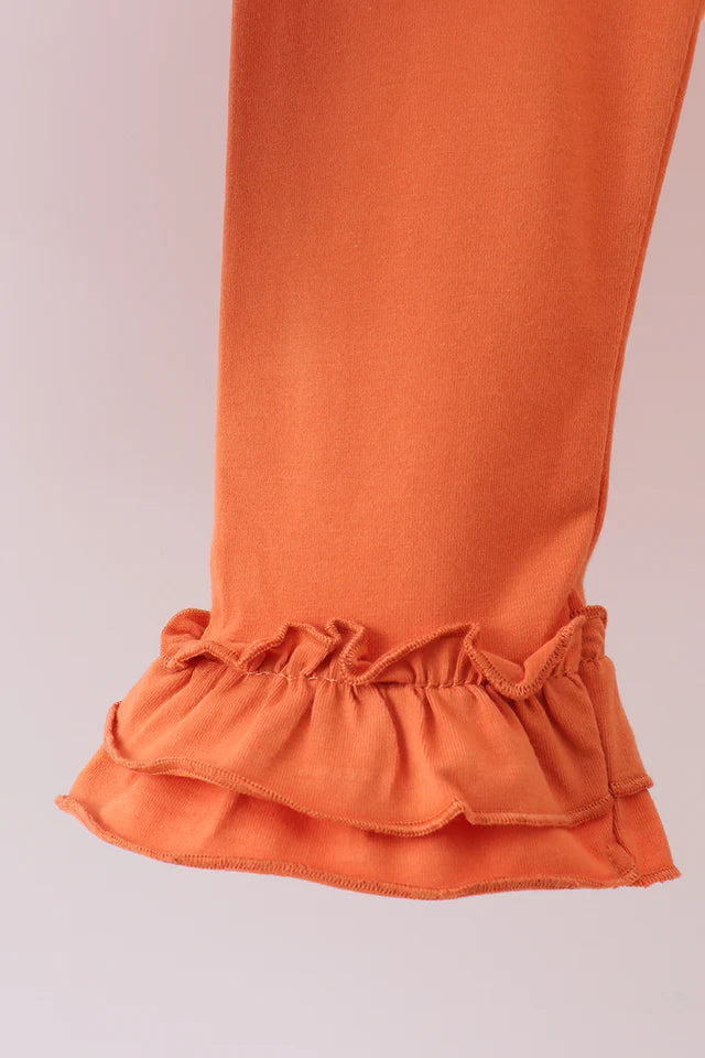 Girls Orange Turkey Embroidery Ruffle Pants Set