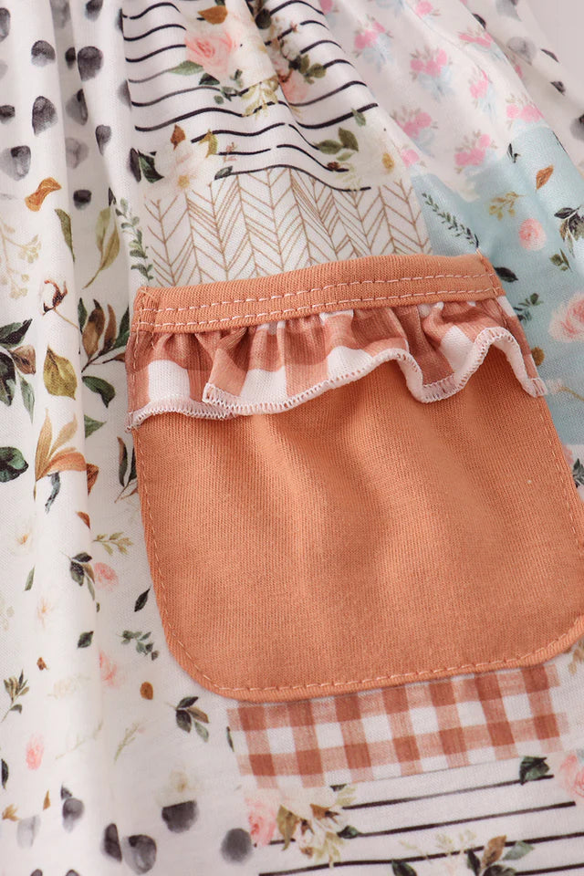 Girls Fall Floral Print Turkey Pumpkin Embroidery Ruffle Pants Set
