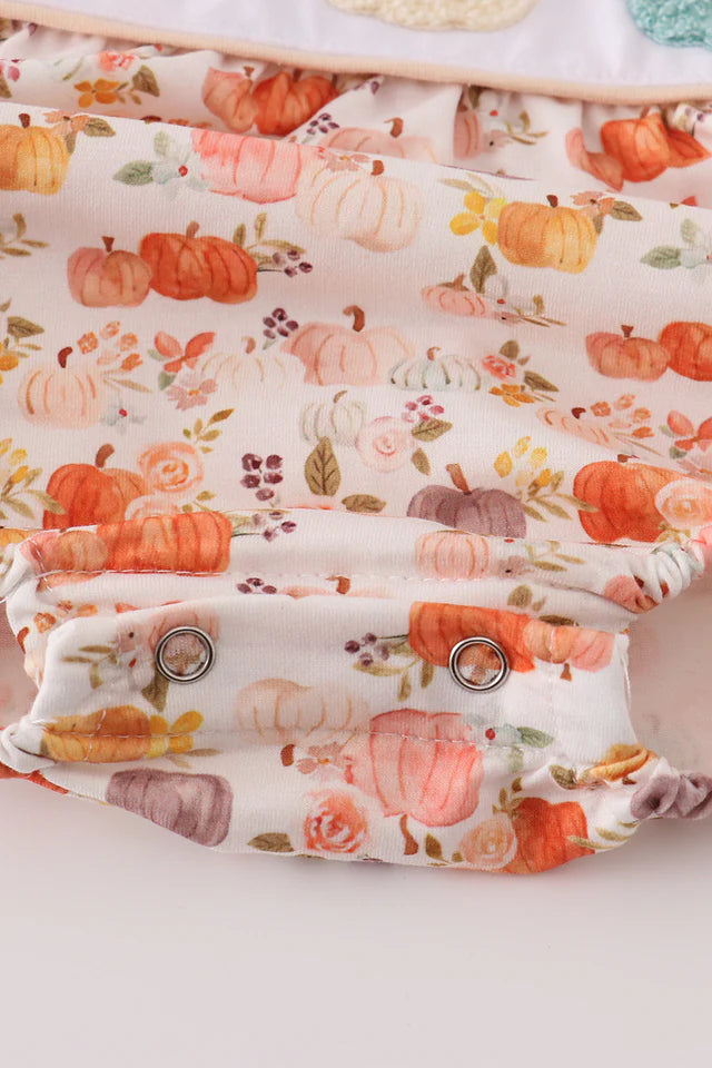 Girls Pumpkin Beige French Knot Ruffle Bubble