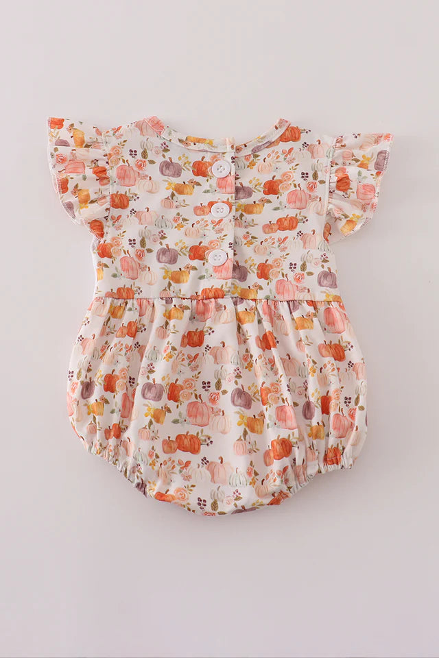 Girls Pumpkin Beige French Knot Ruffle Bubble