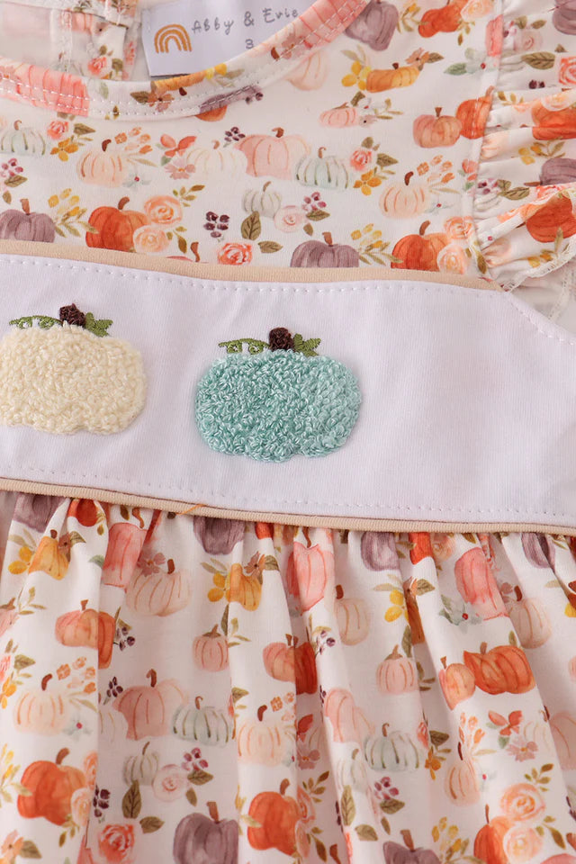 Girls Pumpkin Beige French Knot Ruffle Shorts Set