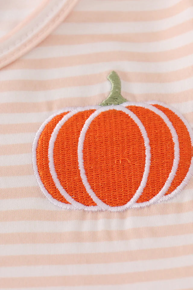 Girls Pumpkin Embroidery Stripe Dress