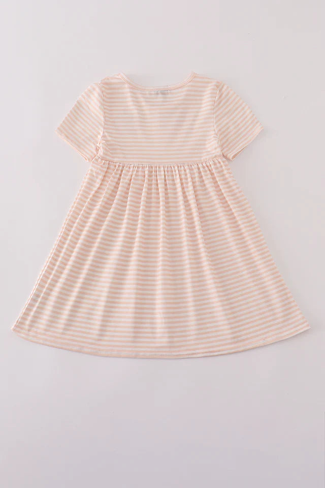 Girls Pumpkin Embroidery Stripe Dress