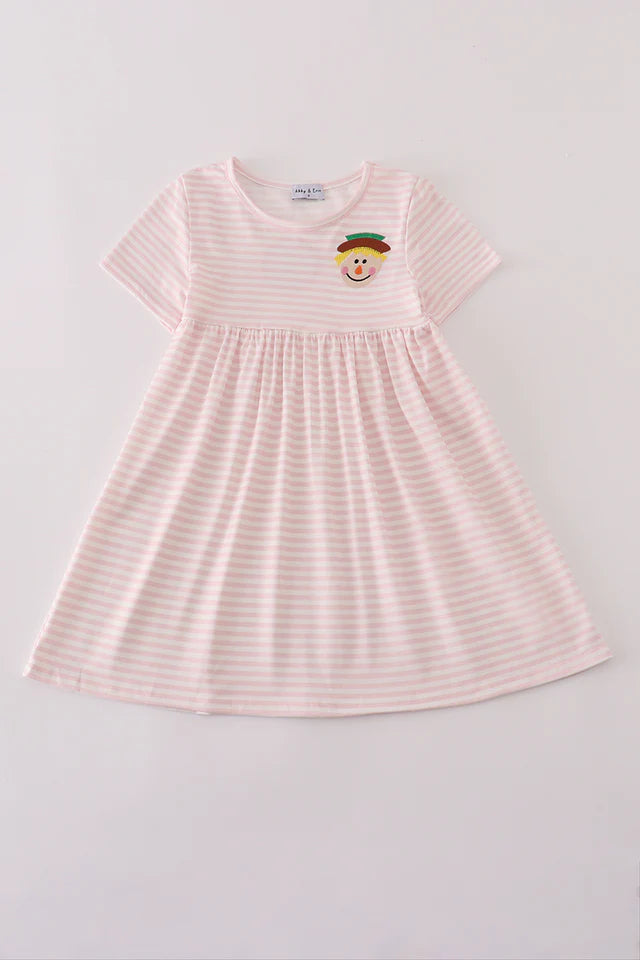 Girls Scarecrow Embroidery Stripe Dress