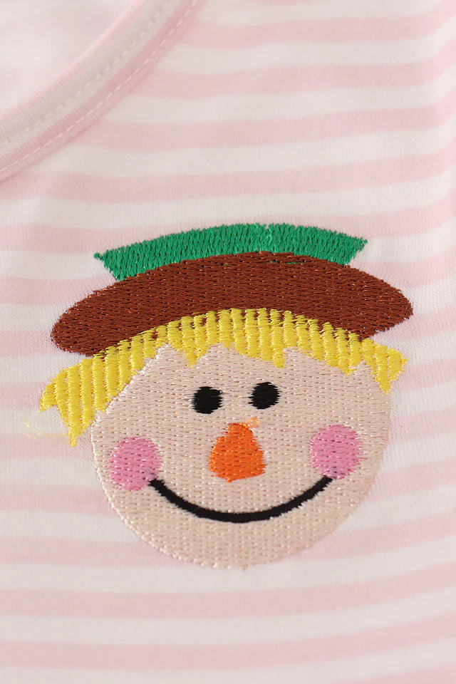 Girls Scarecrow Embroidery Stripe Dress