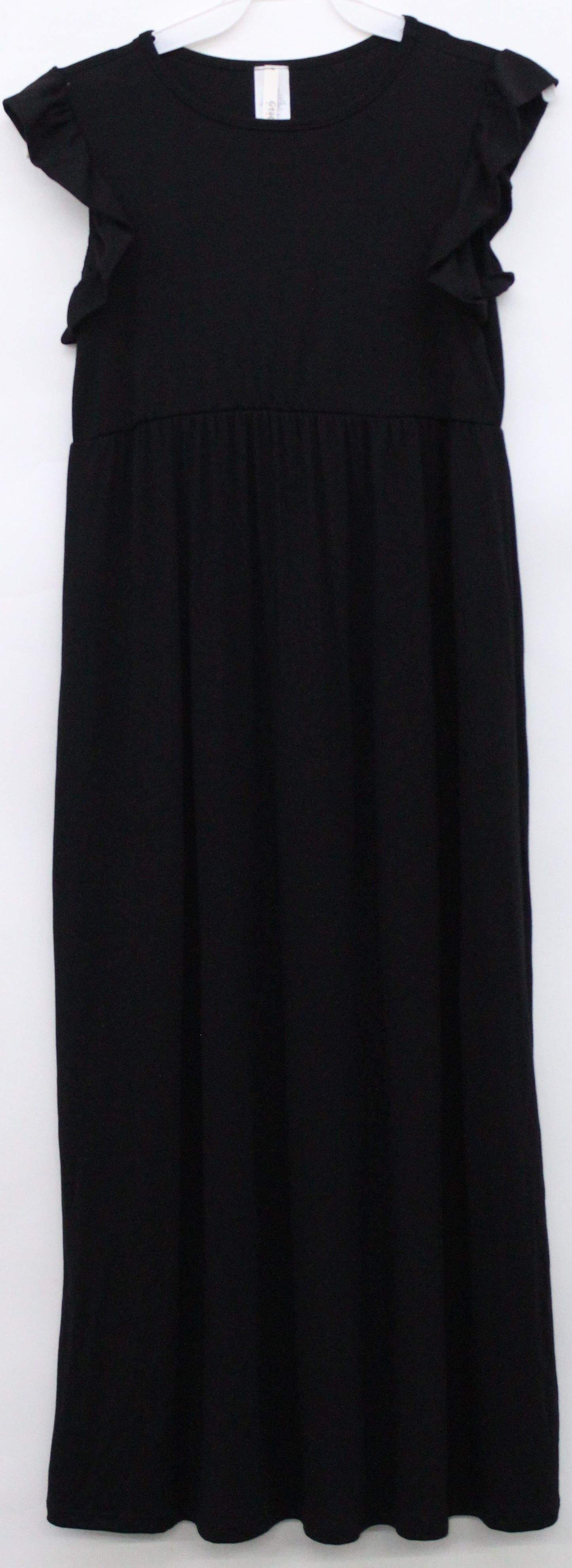 Girls Black Solid Ruffle Maxi Dress