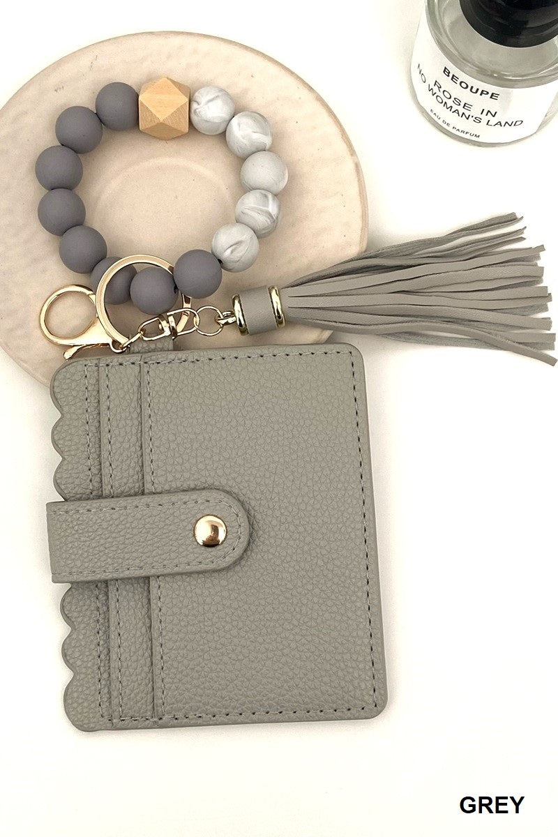 Zenana Grey Beaded Bracelet Keychain Holder Wallet