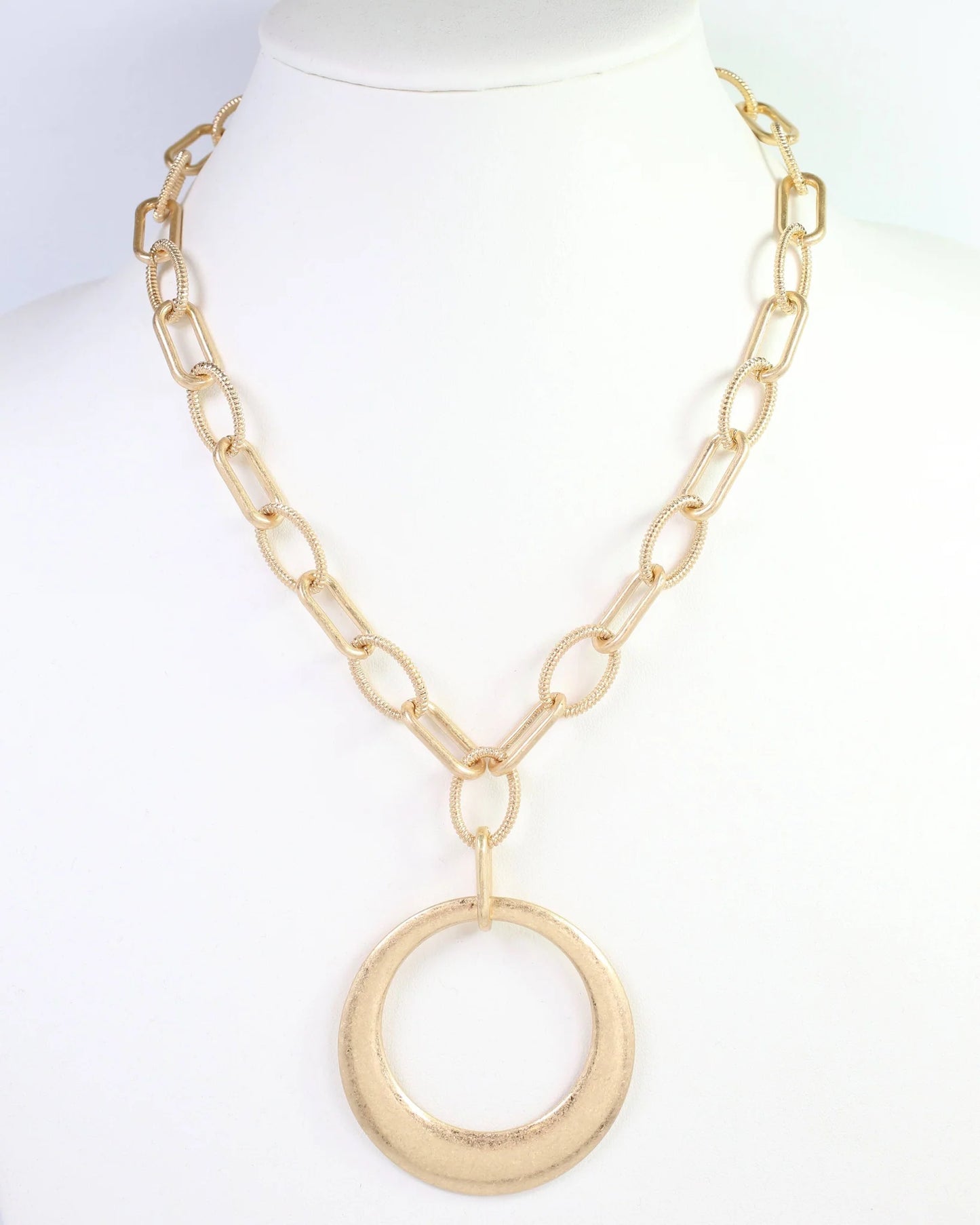 Caroline Hill Hyattsville Chain Necklace with Circle Pendant Worn Gold