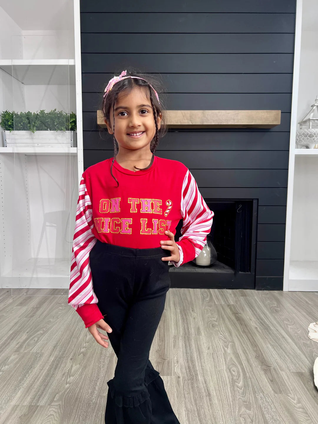 Girls On The Nice List Candy Cane Red Top