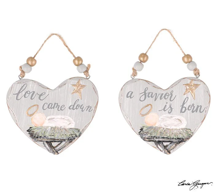Baby Jesus Wood Heart Ornament Assorted
