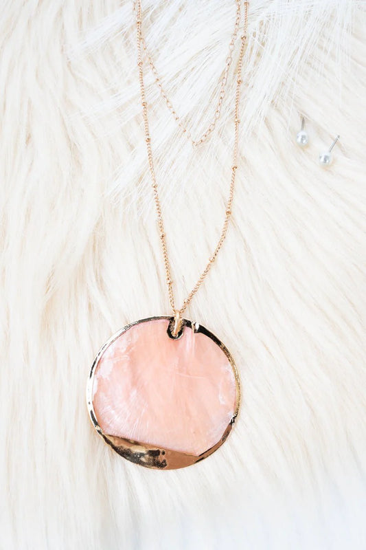 Viola Goldtone And Pink Disk Necklace And Earring Set