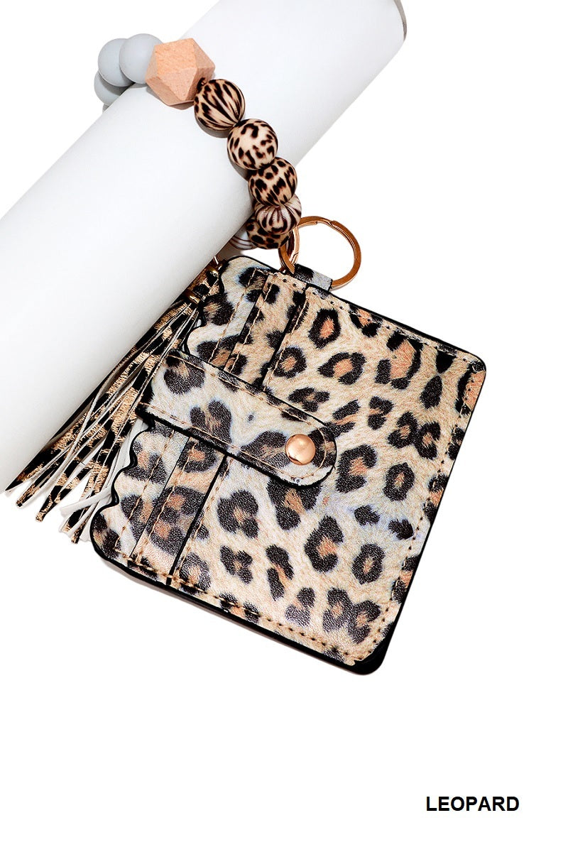 Zenana Leopard Beaded Bracelet Keychain Holder Wallet