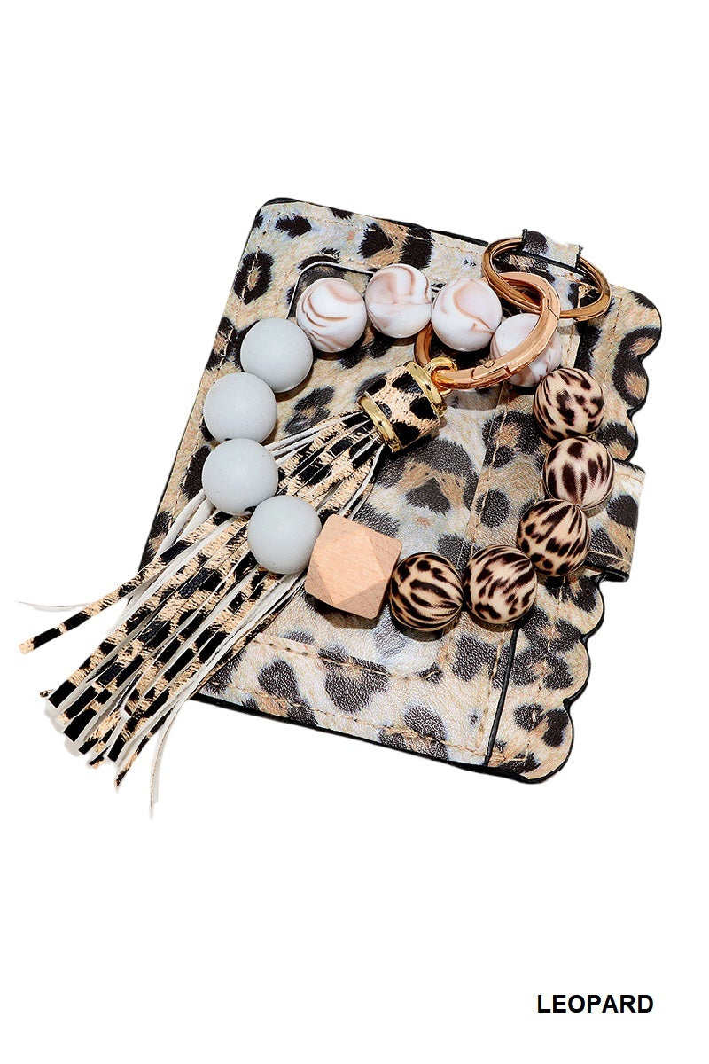 Zenana Leopard Beaded Bracelet Keychain Holder Wallet