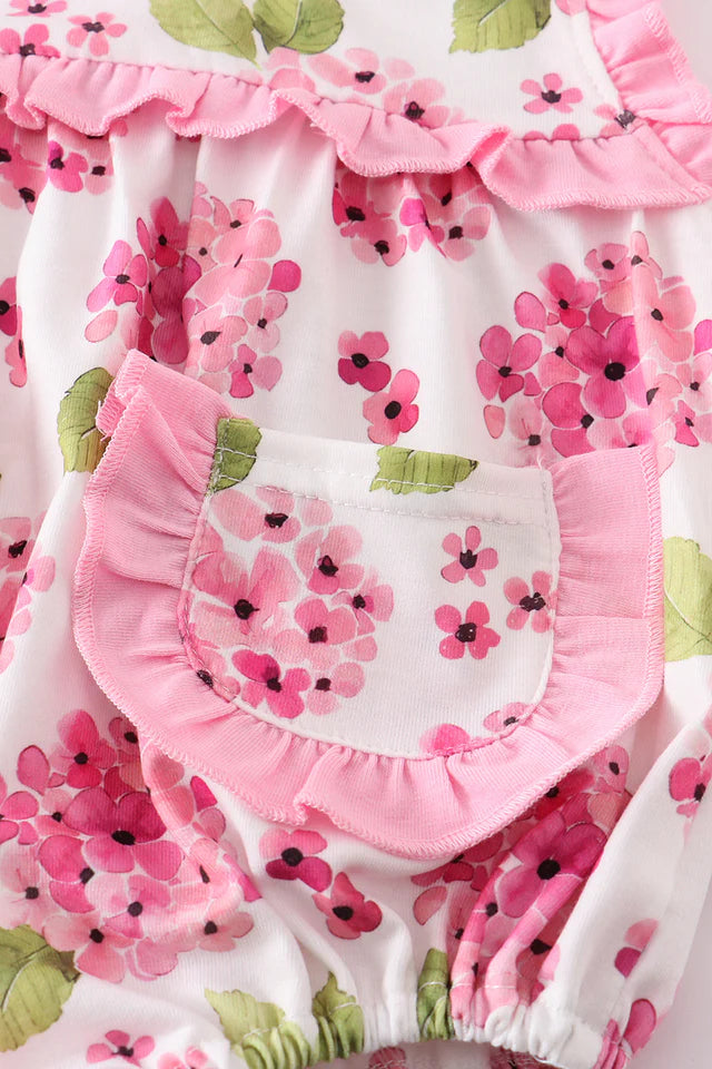 Girls Pink Floral Print Ruffle Bubble