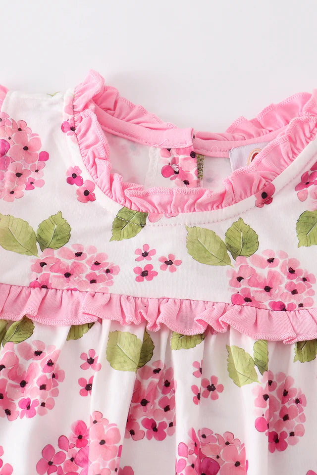 Girls Pink Floral Print Ruffle Set