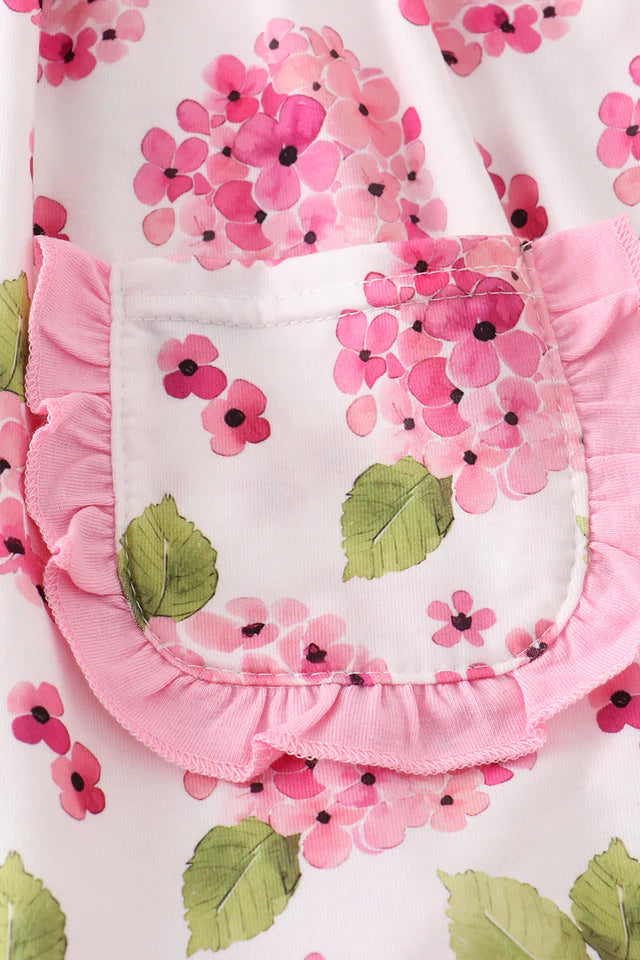 Girls Pink Floral Print Ruffle Set