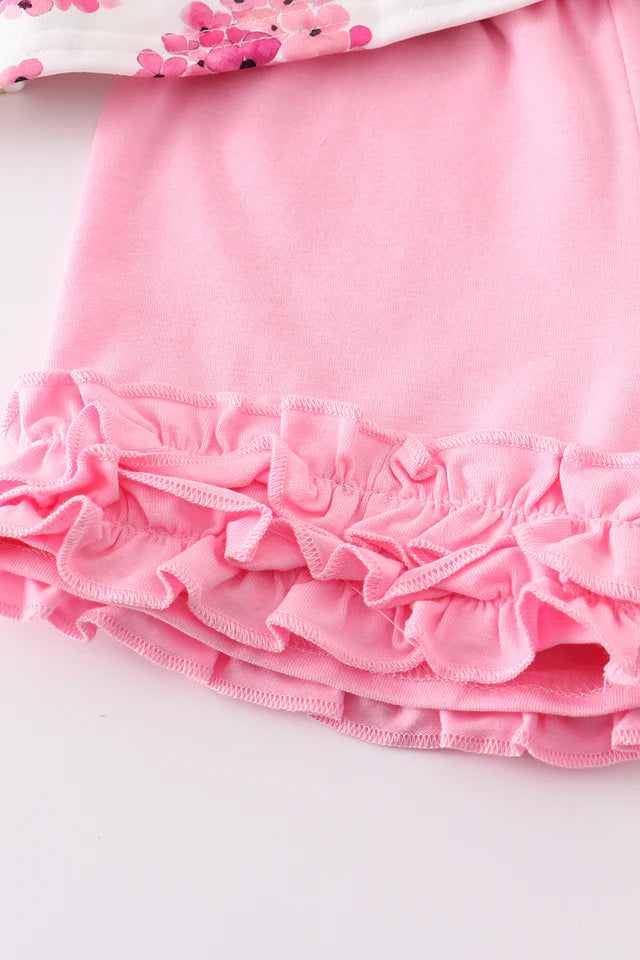 Girls Pink Floral Print Ruffle Set