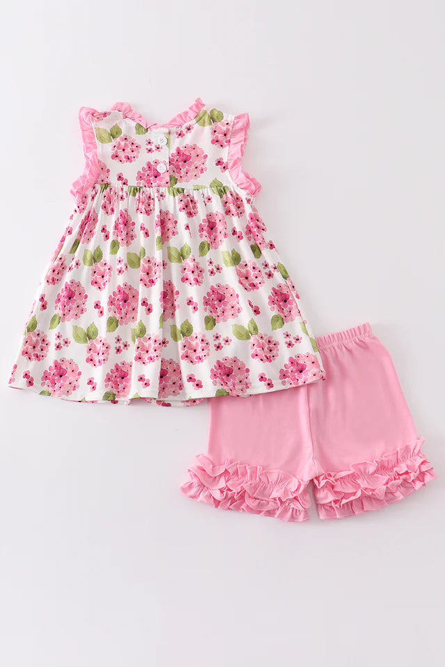 Girls Pink Floral Print Ruffle Set