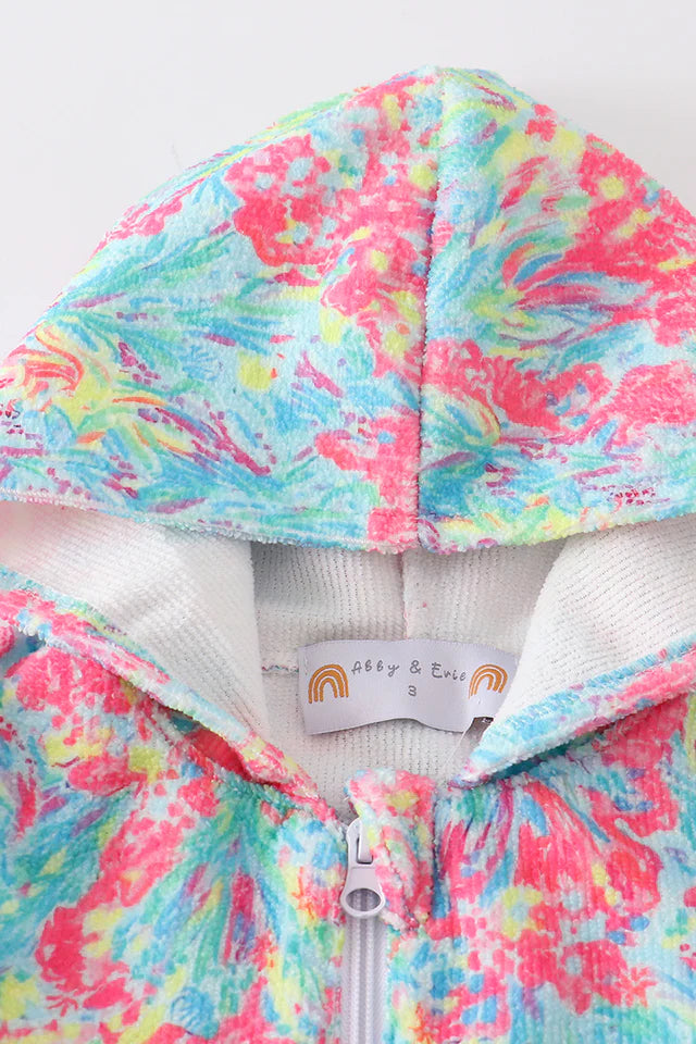 Girls Green Floral Print Swim Cover