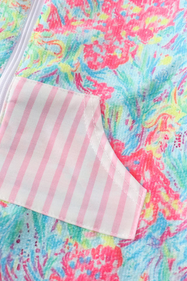 Girls Green Floral Print Swim Cover