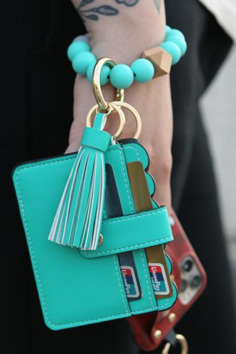 Zenana Mint Beaded Bracelet Keychain Holder Wallet