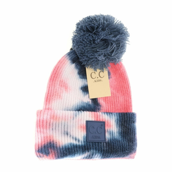 C.C Kids Tie Dye Pom Beanie Navy/Pink