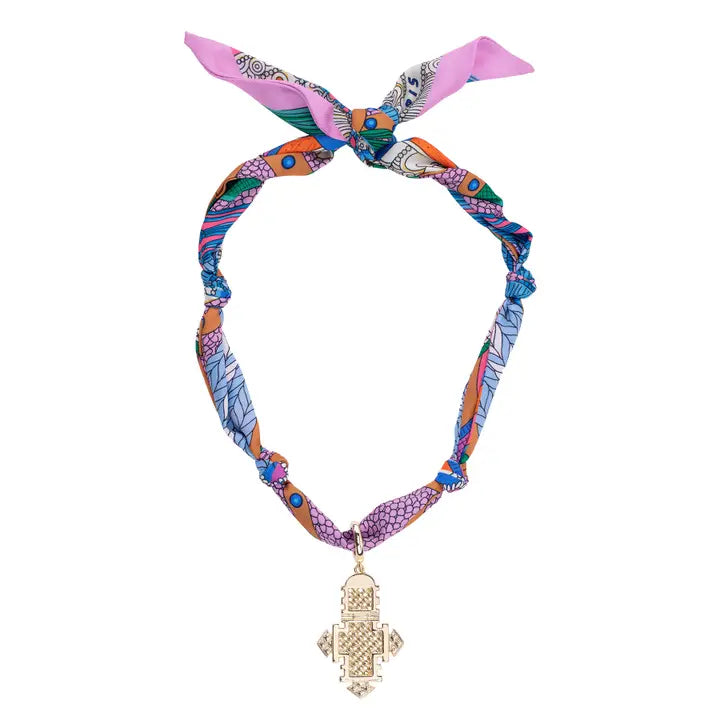 Noelle Ethiopian Cross Scarf Necklace in Multi