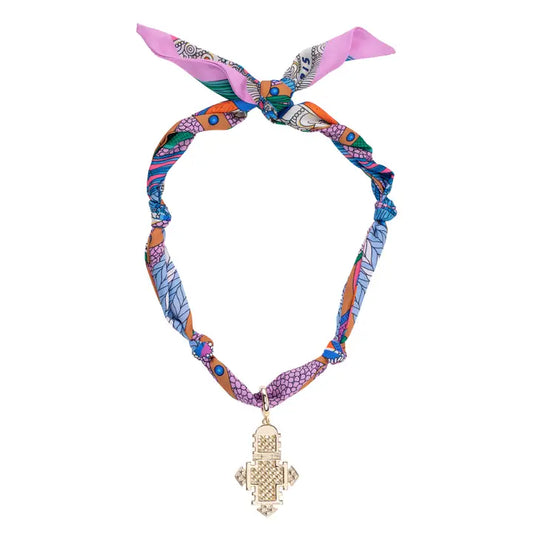 Noelle Ethiopian Cross Scarf Necklace in Multi