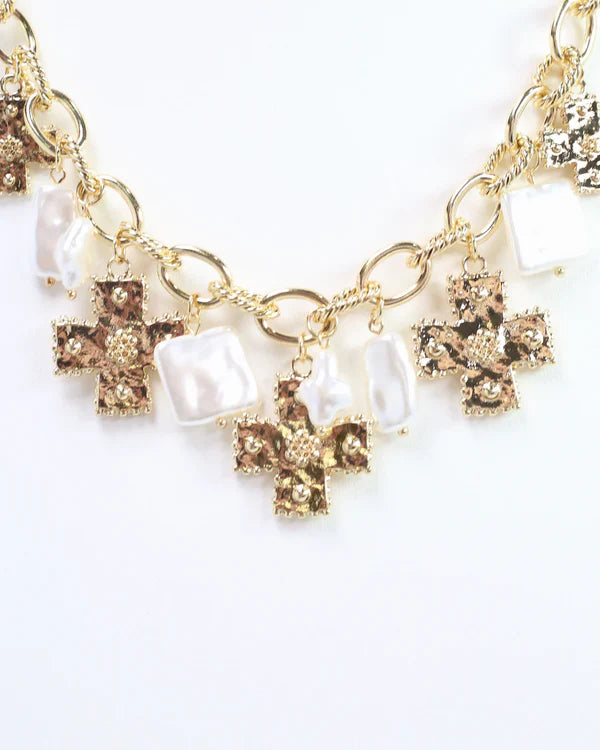 Caroline Hill Pearson Cross Charm Necklace Gold