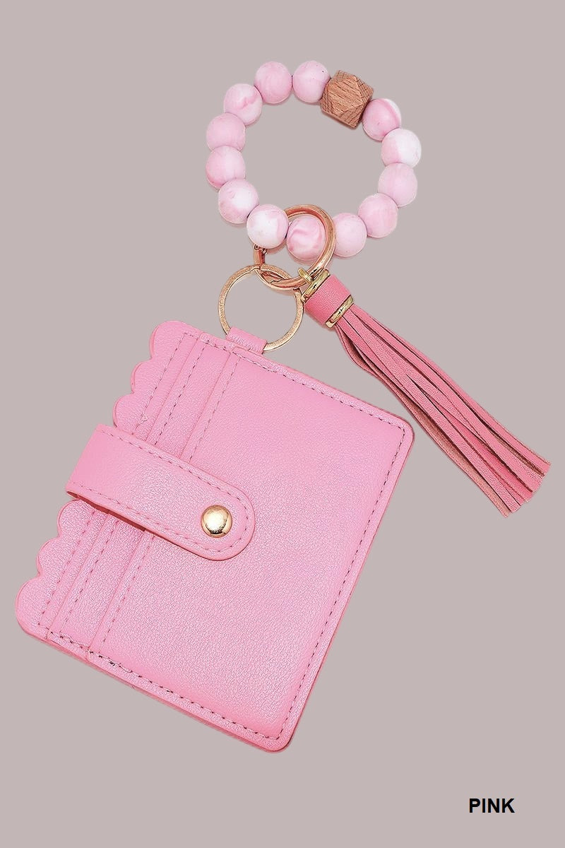 Zenana Pink Beaded Bracelet Keychain Holder Wallet