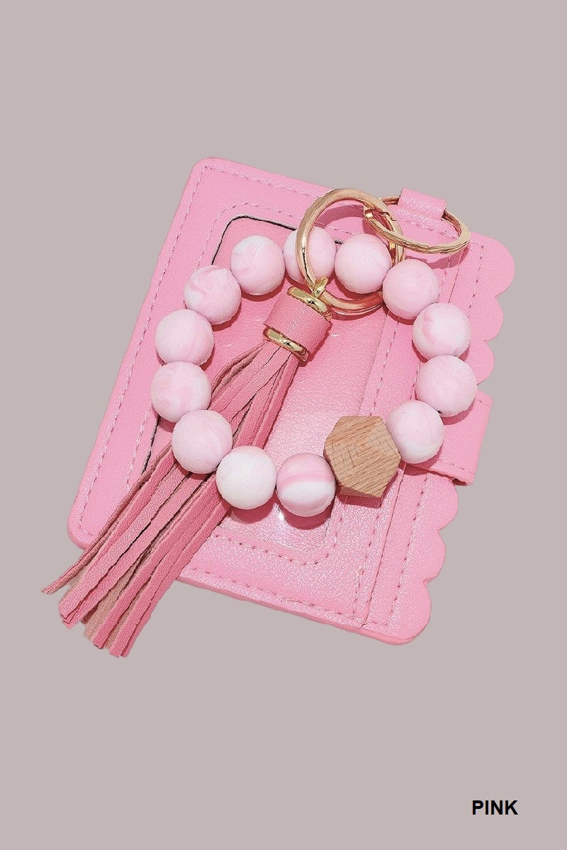Zenana Pink Beaded Bracelet Keychain Holder Wallet