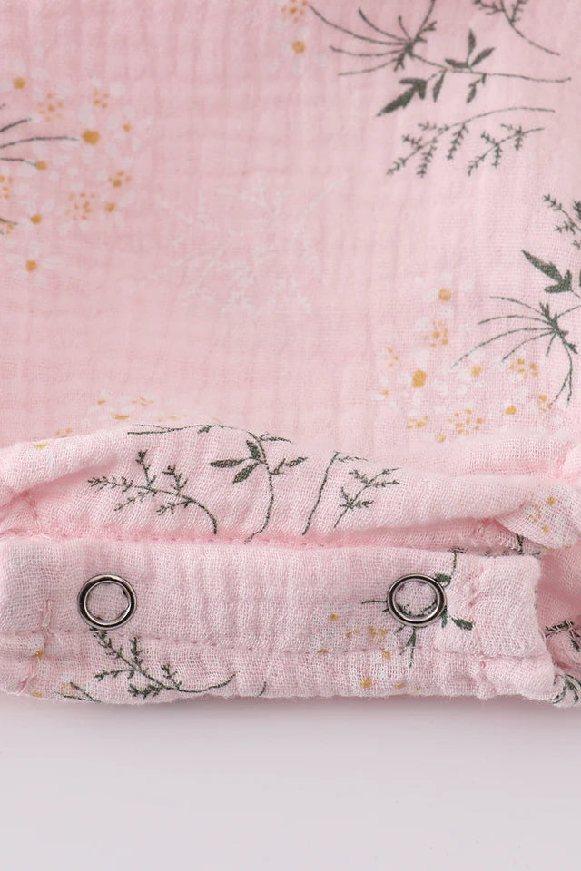 Girls Pink Floral Print Muslin Ruffle Bubble