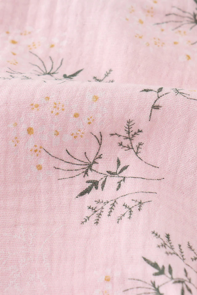 Girls Pink Floral Print Muslin Ruffle Bubble
