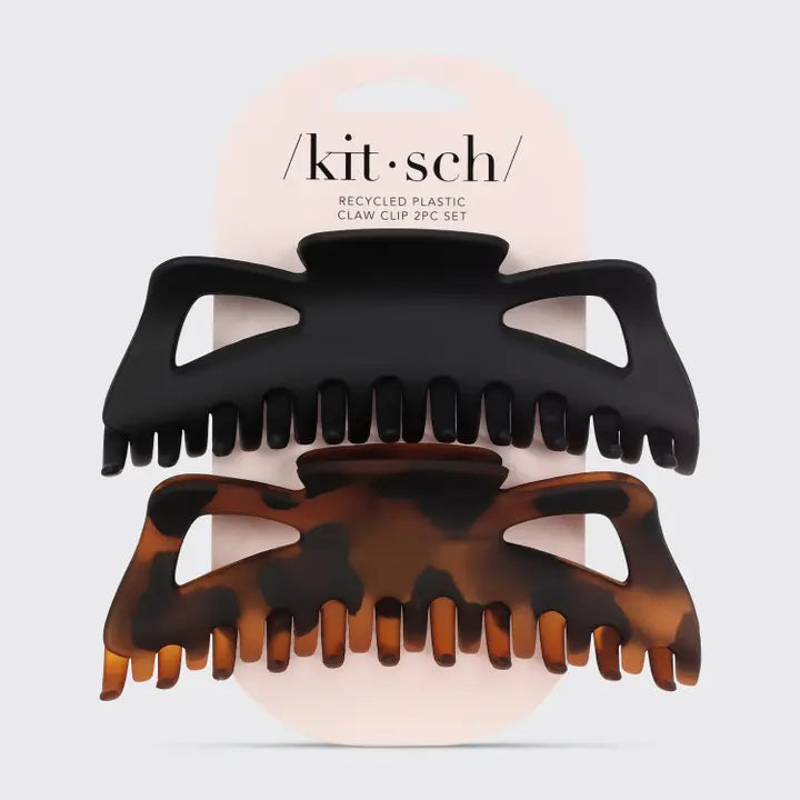 Kitsch Recycled Plastic Jumbo Classic Claw Clips 2pc - Black & Tort