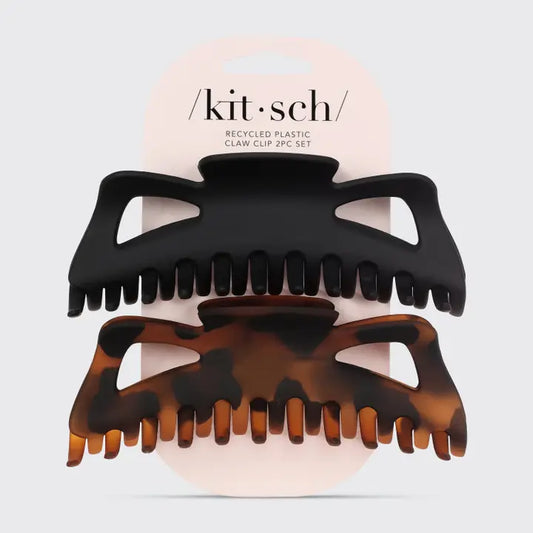Kitsch Recycled Plastic Jumbo Classic Claw Clips 2pc - Black & Tort