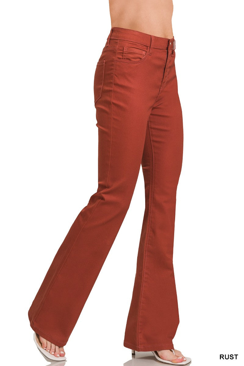 Zenana Rust High-Rise Bootcut Color Denim Pants