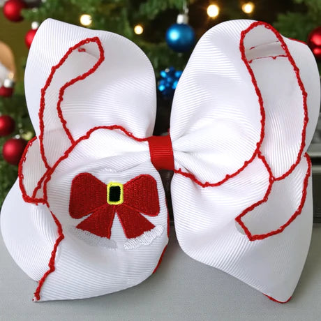 5" Santa Belt Ribbon Embroidered Moon Stitch Bow