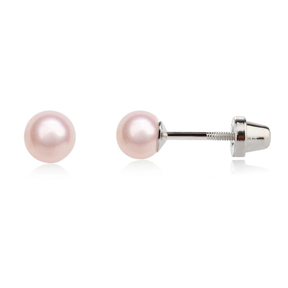 Sterling Silver Pink Pearl Screw Back Earrings
