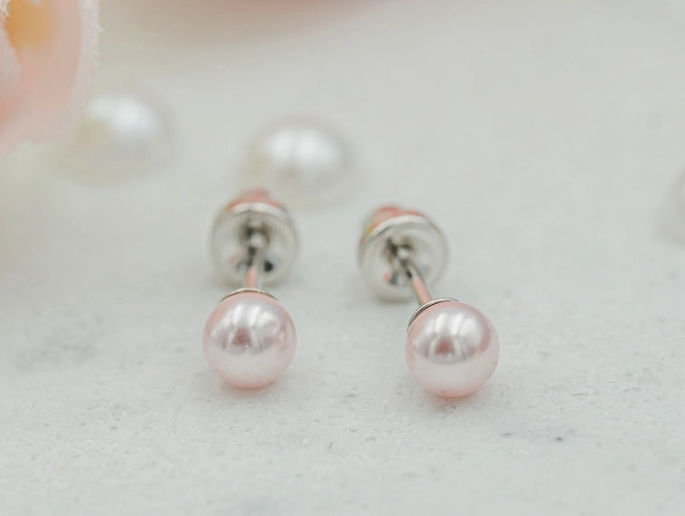 Sterling Silver Pink Pearl Screw Back Earrings