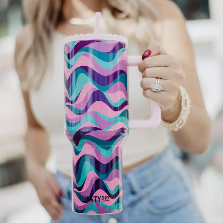 Katydid Light Pink Purple Green Swirl Tumbler