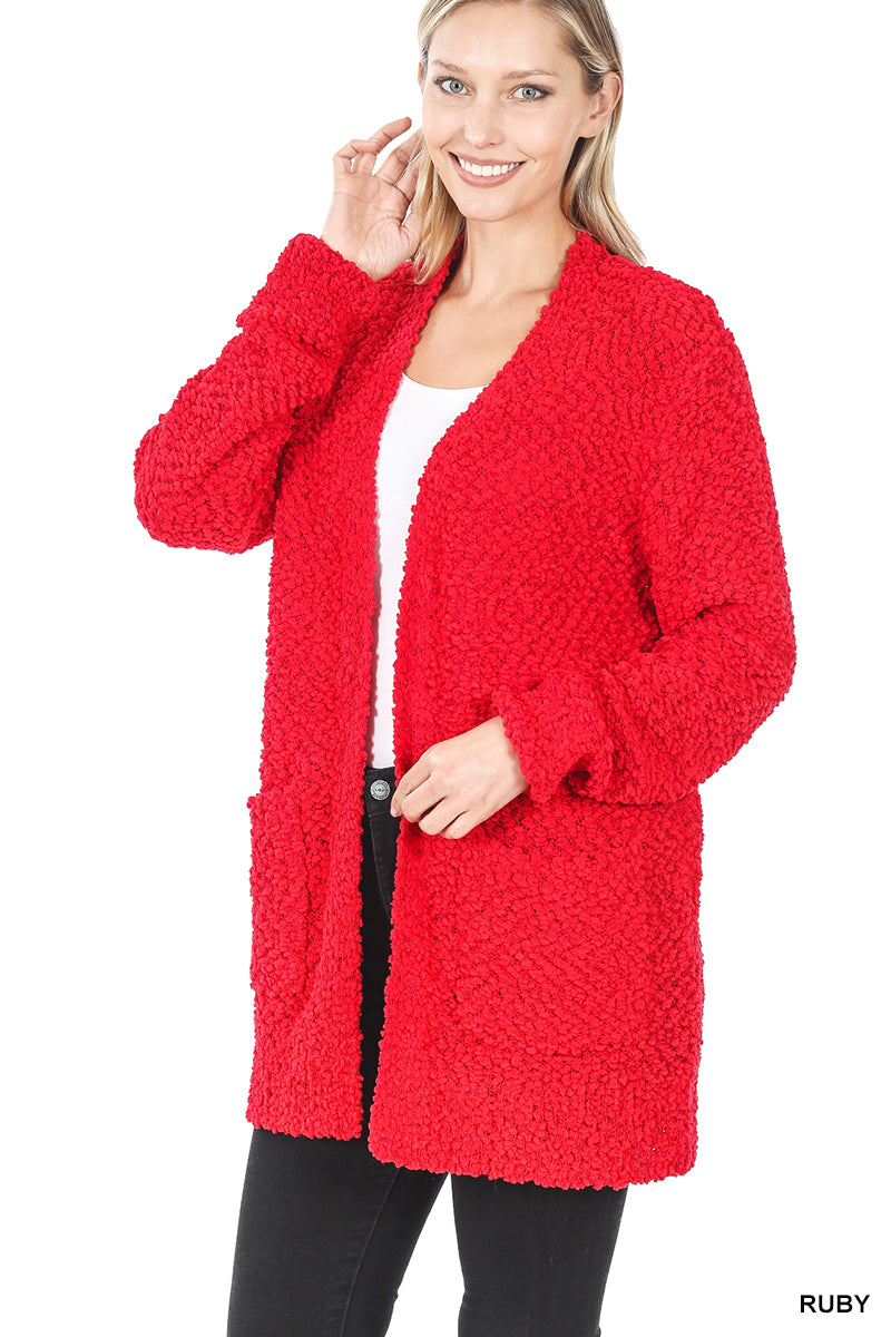 Womens Zenana Ruby Long Sleeve Popcorn Sweater Cardigan With Pockets