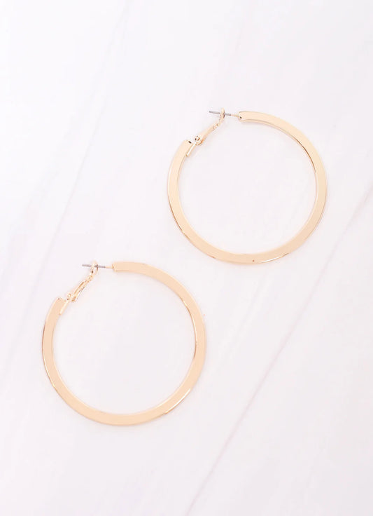 Caroline Hill Shiny Gold Suffield Flat Hoop Earrings