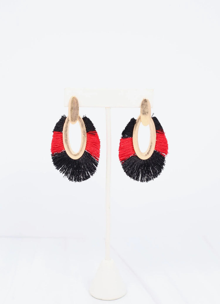 First Down Fringe Earring BLACK RED