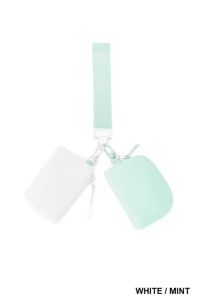 Zenana White/Mint Dual Pouch Wristlet Keychain Wallet