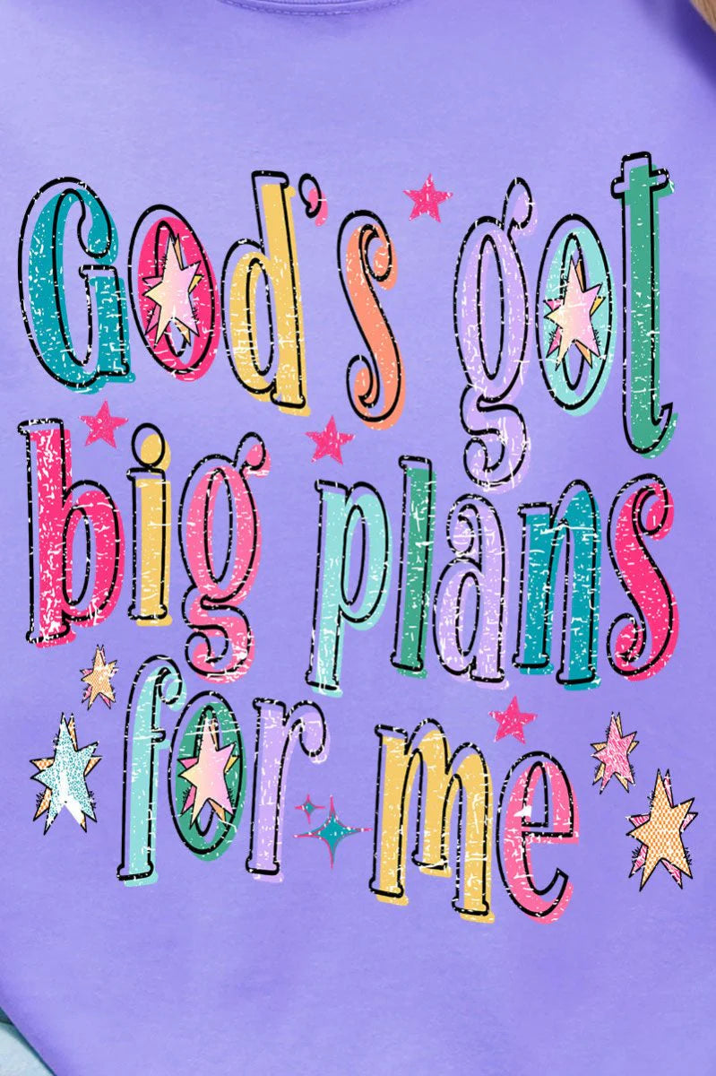 Womens Distressed Big Plans For Me Violet Comfort Colors Tee
